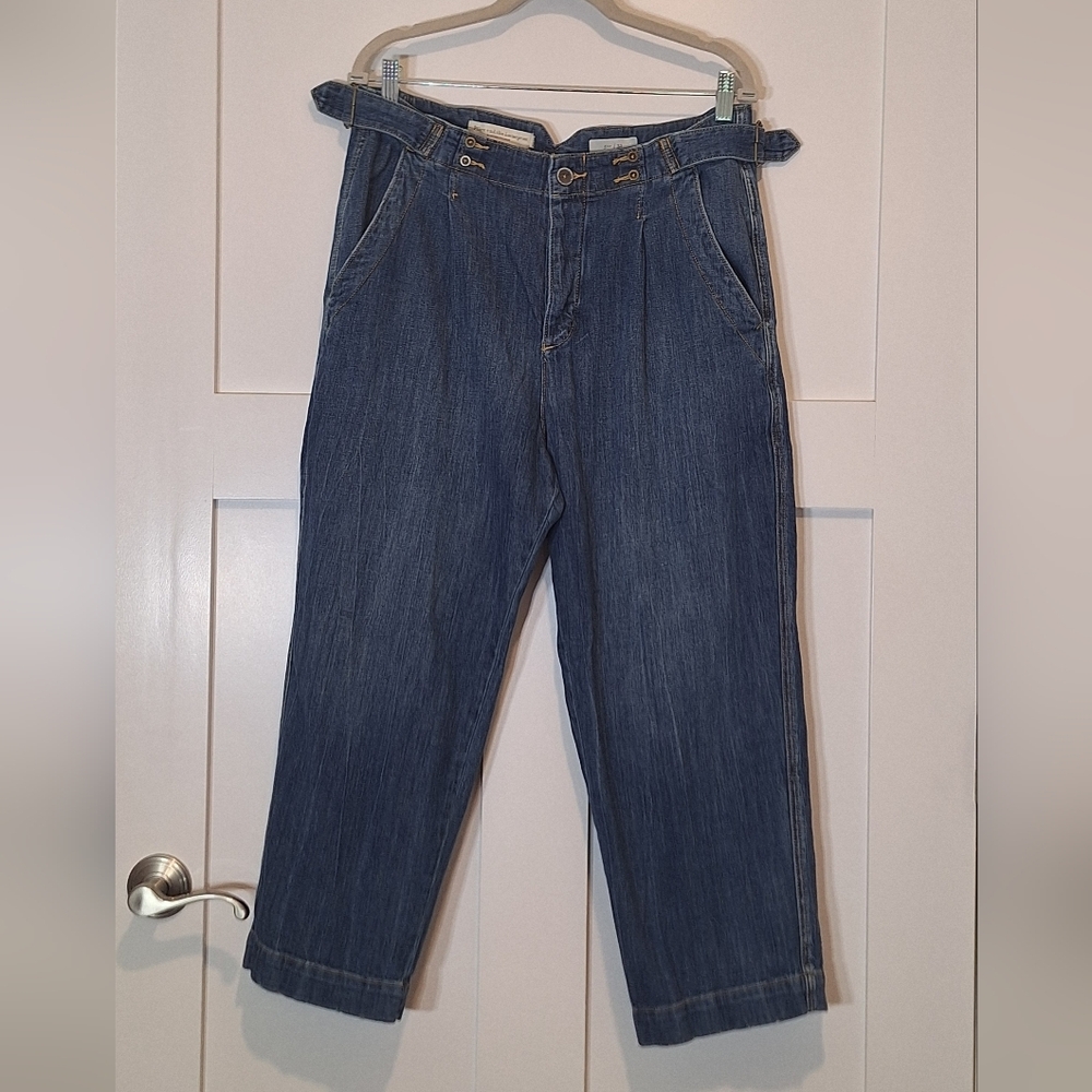 Pilcro and the Letterpress Anthropolgie Button Fly Wide Leg Cropped Jeans Sz 31